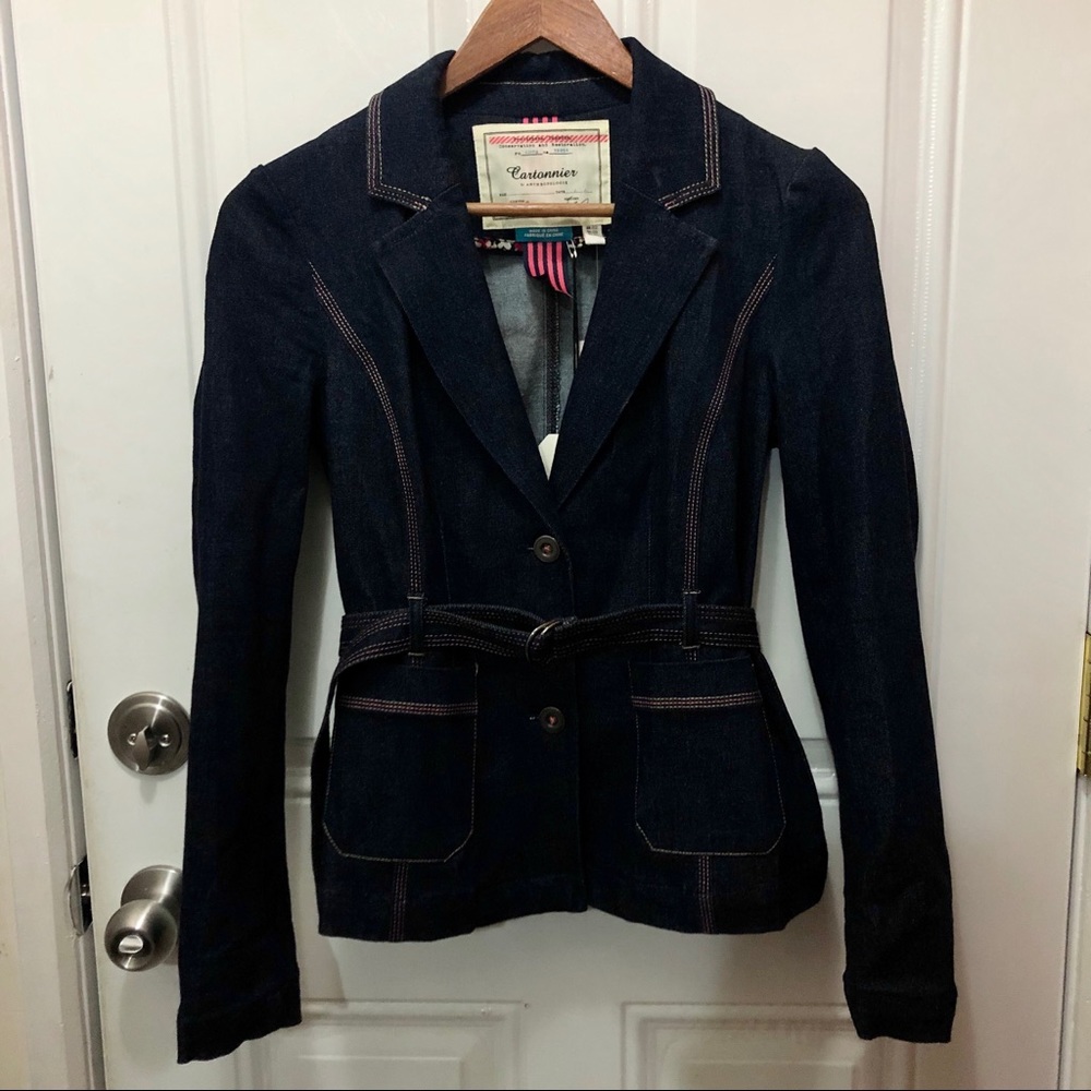 NWT Anthropologie Cartonnier Belted Denim Jacket